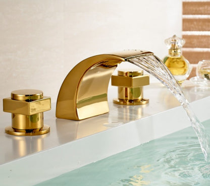 Gold Finish Waterfall Bathroom Bath Sink Faucet