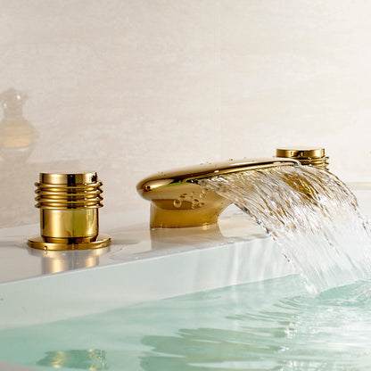 Deck Mount Gold Finish Waterfall Bath-Tub Faucet