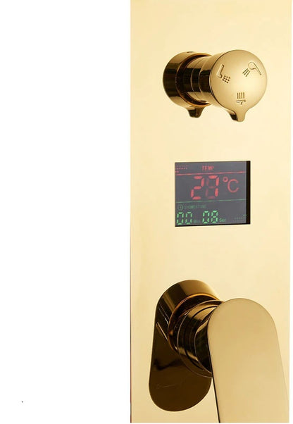 Juno Polished Gold 3 Way LCD Mixer Valve With Digital Display Bath Shower Faucet