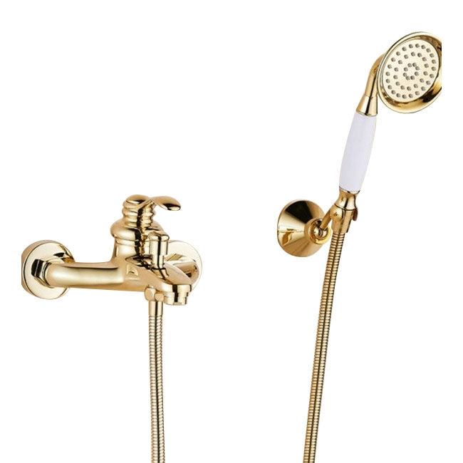Juno Gold Polished Single Handle Wall Installation Bathtub Faucet with Handheld Shower 