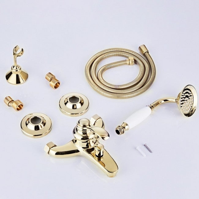 Juno Gold Polished Single Handle Wall Installation Bathtub Faucet with Handheld Shower 