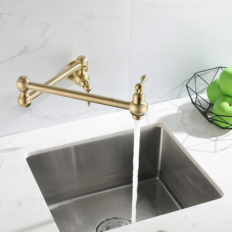 360 Foldable Brass Wall Mount Single Handle Kitchen Sink Cold & Hot Faucet