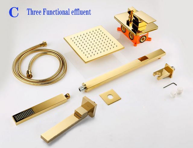 Juno Gold 10 Inch Wall Mount Rain Shower Head with Handheld Shower Head