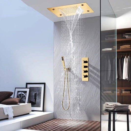 Juno Luxury Romote control LED Rainfall & Waterfall Concealed Gold Shower Set