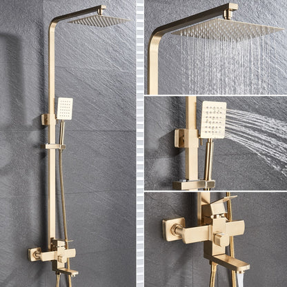 Juno New Rainfall Brushed Gold Square Bathroom Shower Column