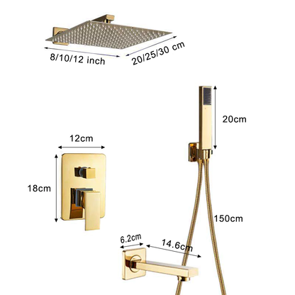 Large Adjustable Gold Rain Shower Set Mixer & Faucet With Handheld Shower