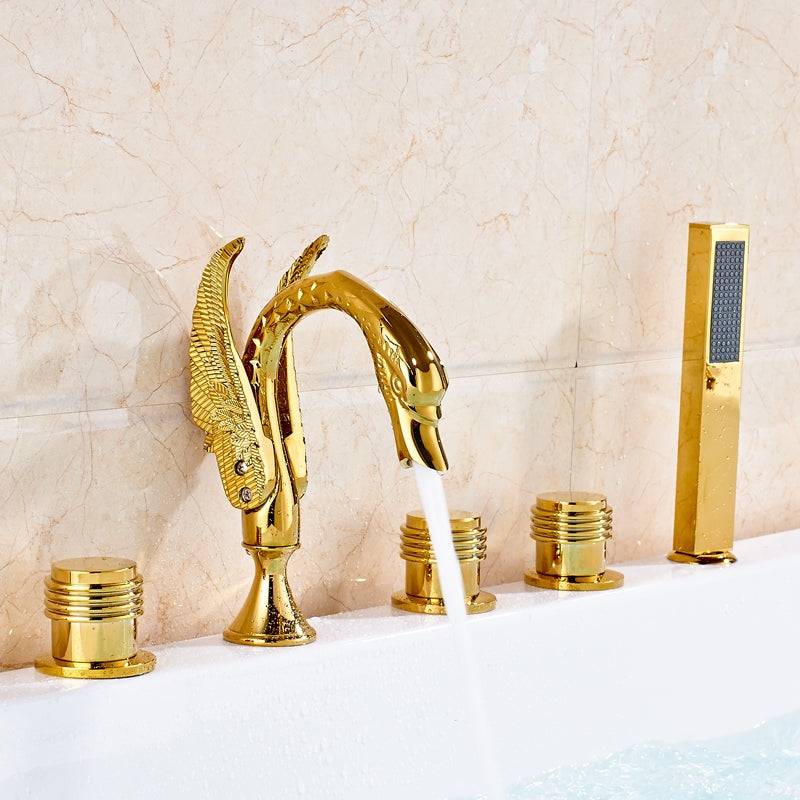 Gold Swan Bathtub Faucet with Spray Hand Shower