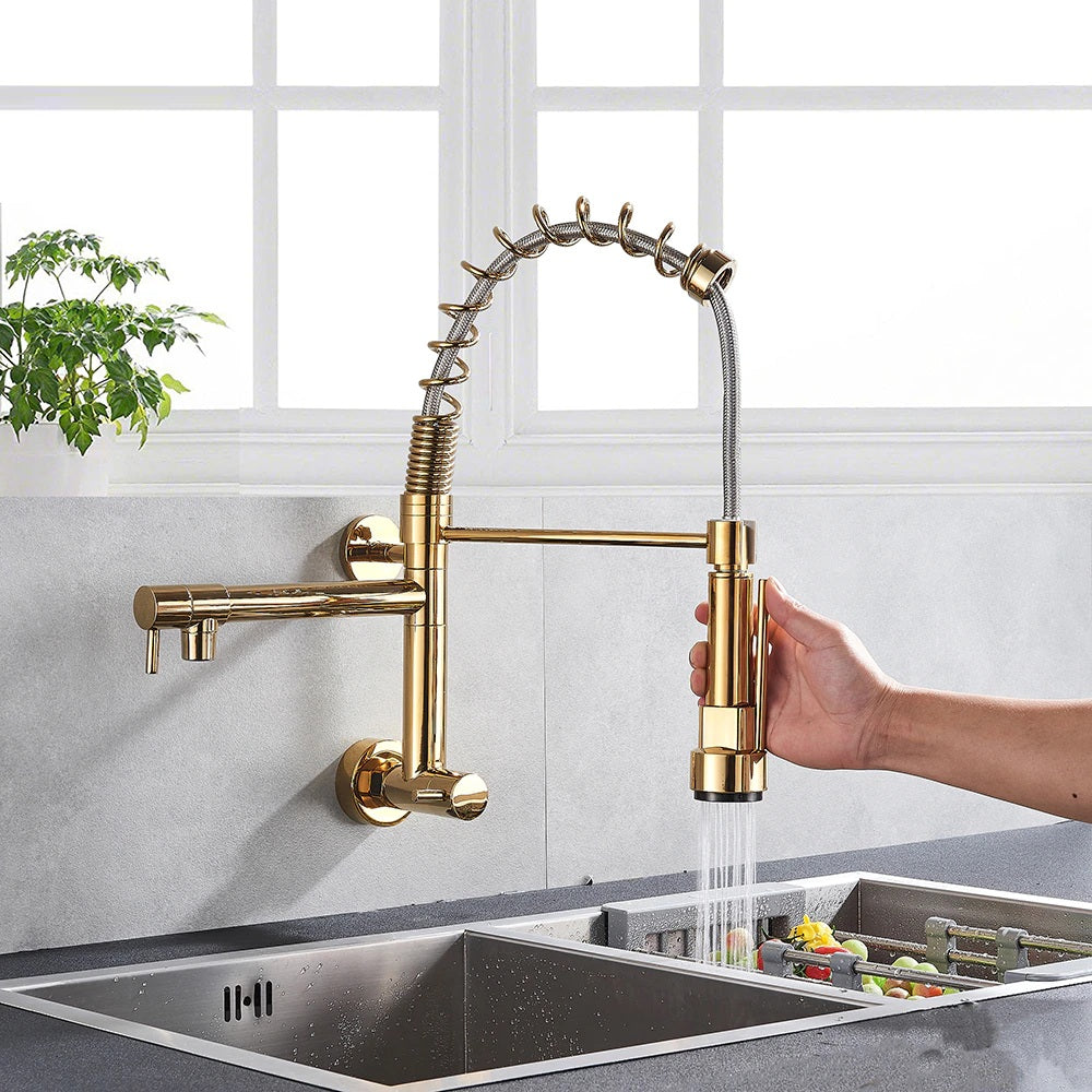 Juno Single Handle Cold Water Pull Out Spout Wall Mount Kitchen Sink Spring Faucet