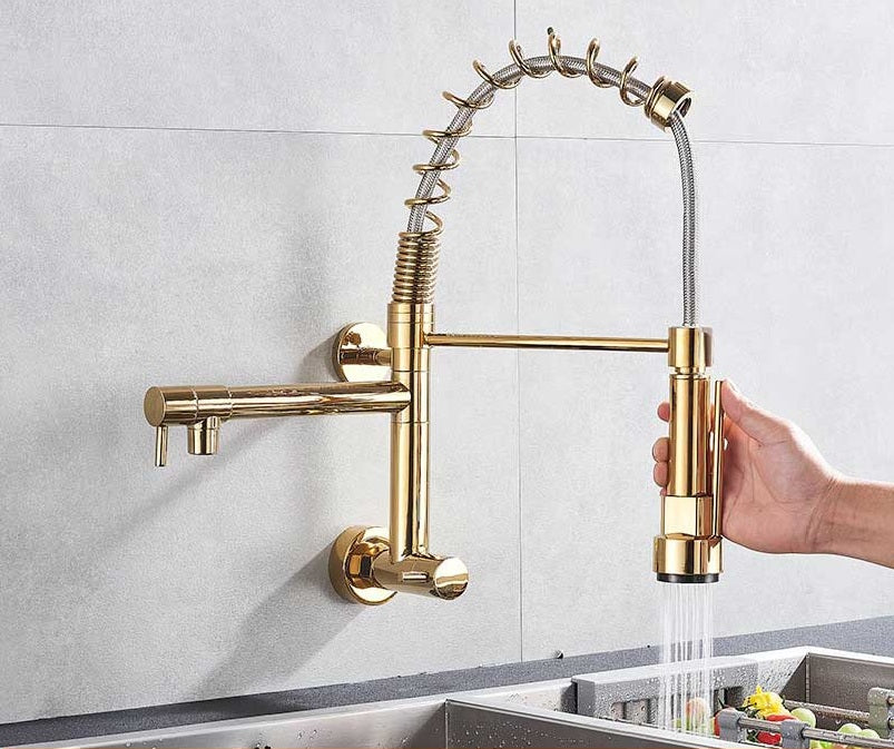 Juno Single Handle Cold Water Pull Out Spout Wall Mount Kitchen Sink Spring Faucet