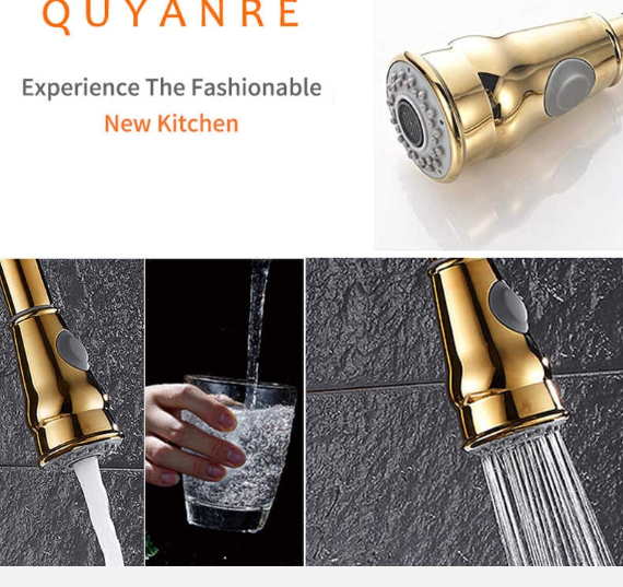 Golden Pull Out Kitchen Faucet Single Level Mixer Tap 2-way Pull Down Sprayer 360 Rotation Kitchen Faucet
