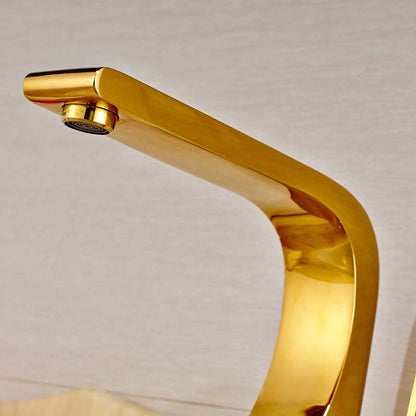 Chicago Deck Mount Golden Color Solid Brass Bathroom Sink Faucet