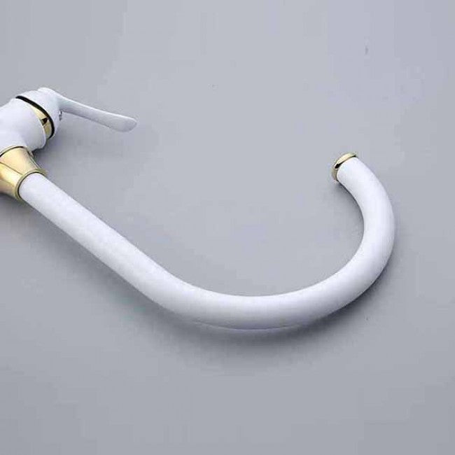 Golden White Kitchen Basin Sink Faucet Single Handle 4