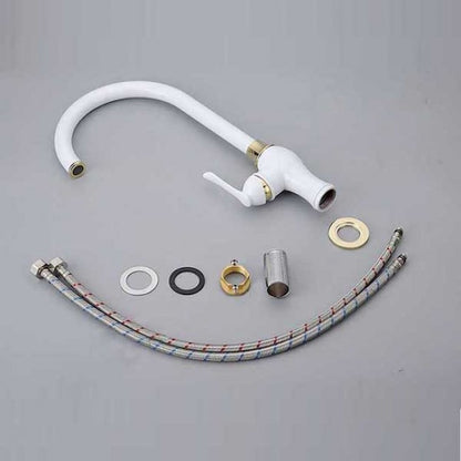 Golden White Kitchen Basin Sink Faucet Single Handle 5