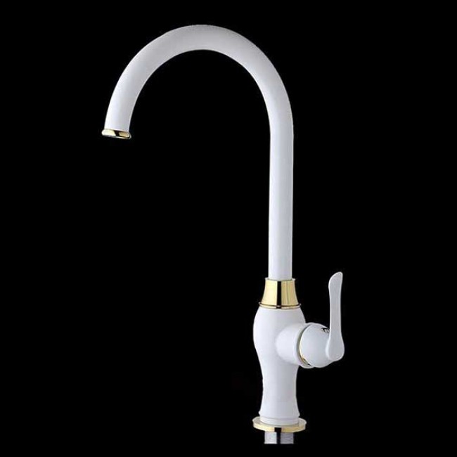 Golden White Kitchen Basin Sink Faucet Single Handle 6