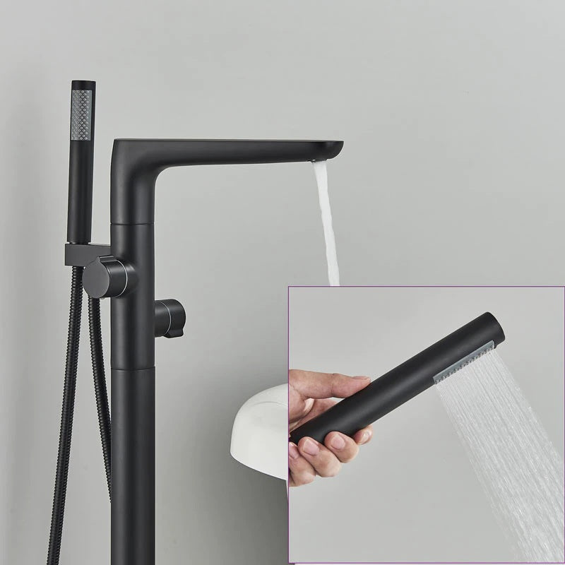 Juno Black Floor Standing Hot & Cold Dual Handle Bathroom Bathtub Faucet Mixer Shower Set