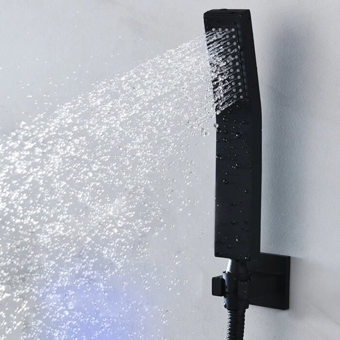 Juno Musical Rectangular Matte Black Ceiling Remote Control LED Shower Head