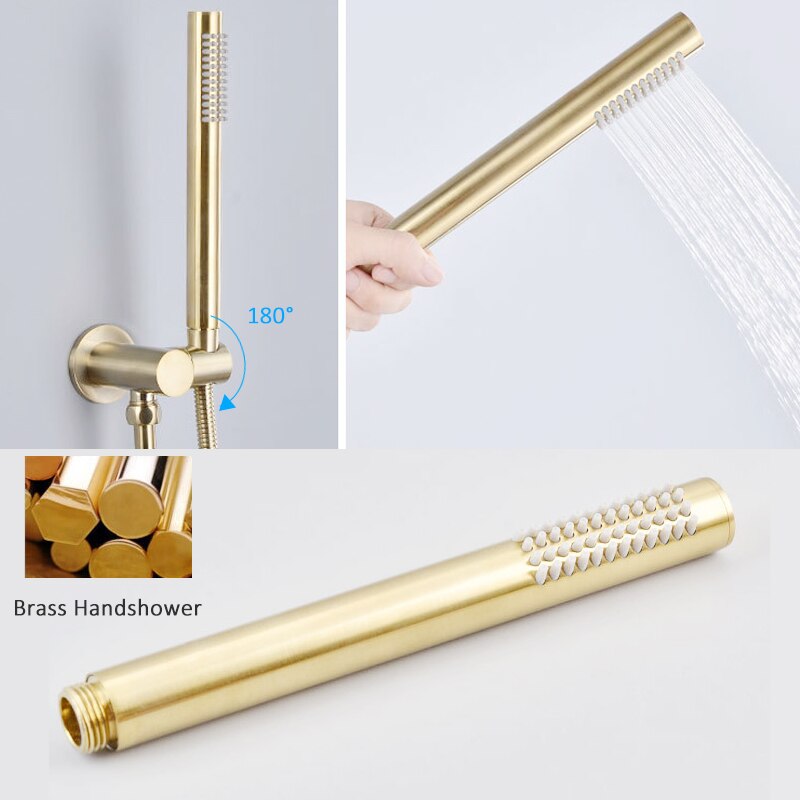 Juno Luxury Brushed Gold Wall Shower Mixer & Handheld Shower