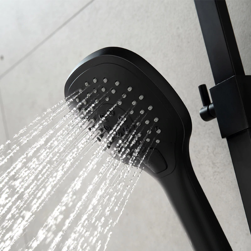Juno Modern Rainfall Matte Black Wall Mount Rectangle Shower Head Set with Hook and Placement Platform