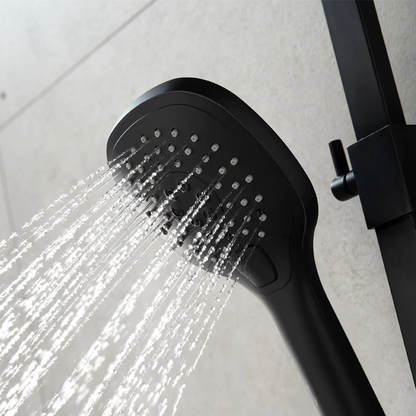 Juno Modern Rainfall Matte Black Wall Mount Rectangle Shower Head Set with Hook and Placement Platform