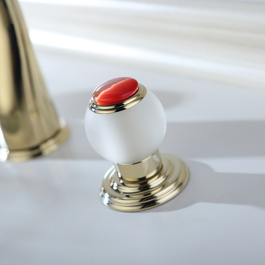 Juno Hook Faucet Polished Gold Deck Mount With Two Crystal mixer