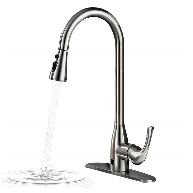 Dual Mode Sensor with Pull Down Sprayer Touchless Kitchen Sink Faucet