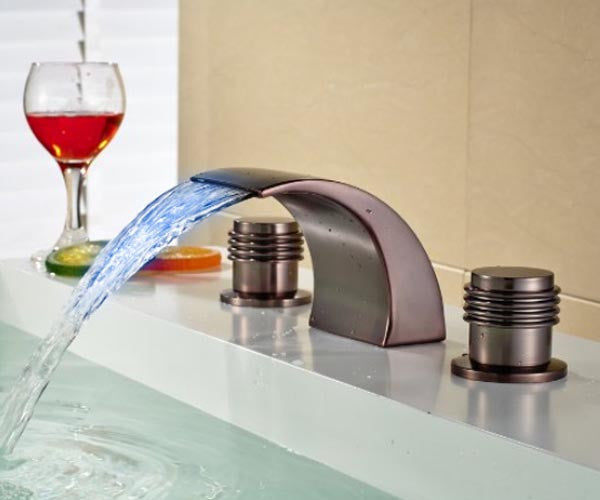 Osasco LED Dual Handle Oil Rubbed Bronze waterfall Sink Faucet Mixer Tap