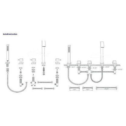Raelynn Bath Tub Widespread Faucet With 3 Crystal Handles 5pcs Shower Faucet In Antique Brass With Spray Shower