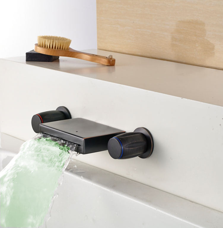 Natal Waterfall Oil Rubbed Bronze Bathroom LED Sink Faucet Double Tap Mixer
