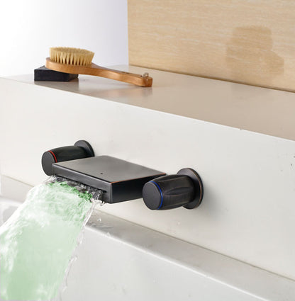 Natal Waterfall Oil Rubbed Bronze Bathroom LED Sink Faucet Double Tap Mixer