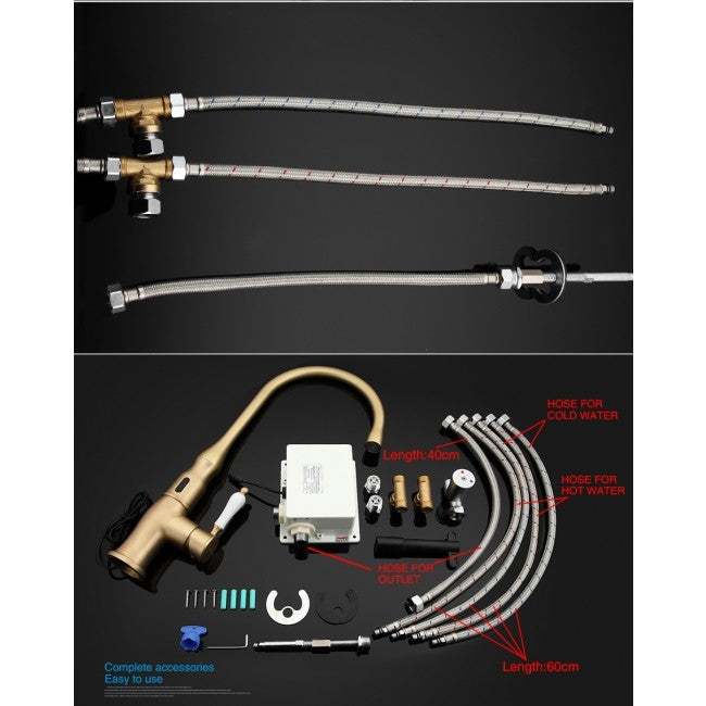 Lecce Long Neck Deck Mounted Gold Finish Single Lever Kitchen Sink Faucet