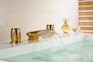 Vienna Gold Dual Handle Waterfall Bathroom Sink Faucet