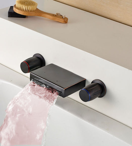Natal Waterfall Oil Rubbed Bronze Bathroom LED Sink Faucet Double Tap Mixer