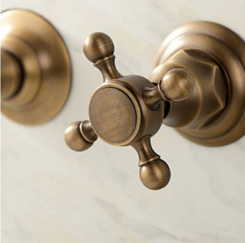 Lazio Wall Mount Two Handles Antique Brass Bathroom Sink Faucet