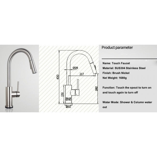 Cusco Long Neck Kitchen Pull Out Touch Sensor Faucet