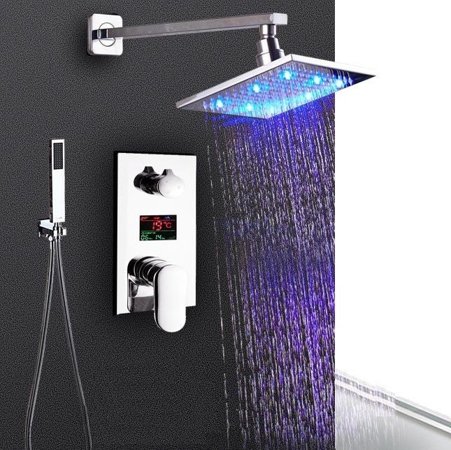 Juno Polished Gold 3 Way LCD Mixer Valve With Digital Display Bath Shower Faucet