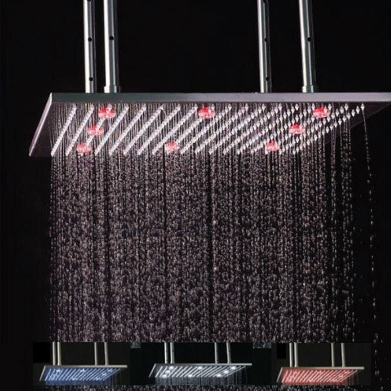 20" Square Brushed Stainless Steel LED Rain Shower Head