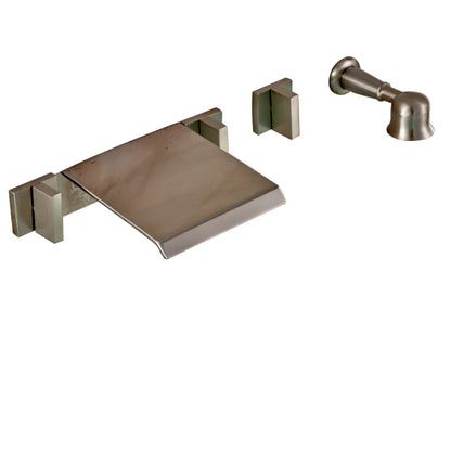 Brushed Nickel Wall Mount Waterfall Bathtub Faucet With Handheld Shower