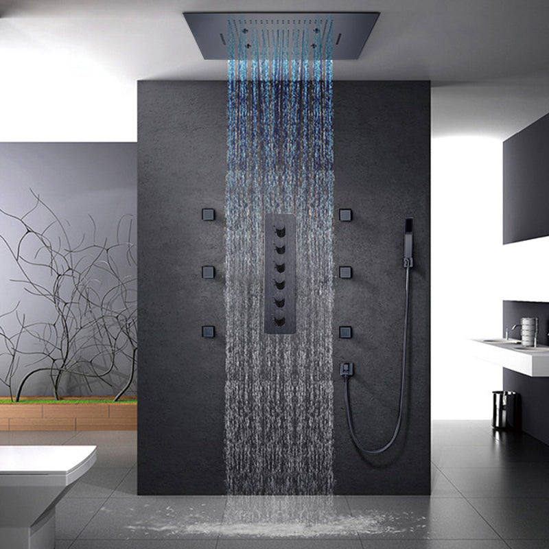Juno Musical Rectangular Matte Black Ceiling Remote Control LED Shower Head