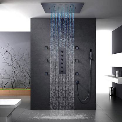 Juno Musical Rectangular Matte Black Ceiling Remote Control LED Shower Head