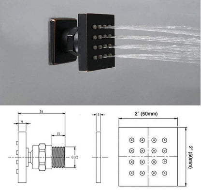 Juno 12" Ceiling Wall Mount Black Solid Brass Rainfall Shower System With 6 PCS Body Jets Mixer Spout Tub Set