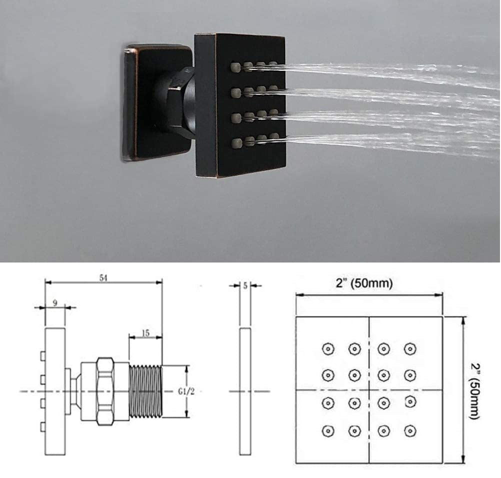 Juno 12" Oil Rubbed Bronze Solid Brass Rainfall Shower System With 4 PCS Body Jets Mixer Spout Tub Set