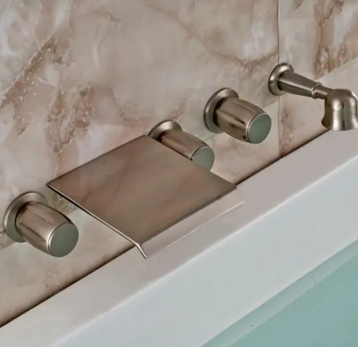 Juno Wall Mounted Brushed Nickel Bathtub Shower Faucet Mixer Tap With Hand Held Shower