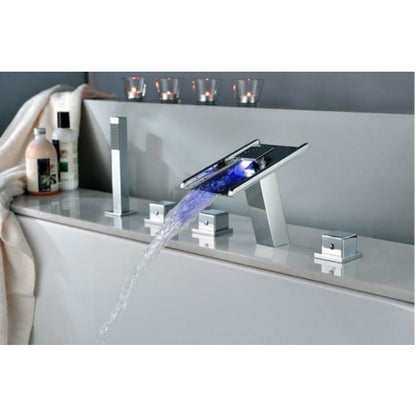LED Waterfall Bathroom Faucet for Bath Tubs with Hand Shower