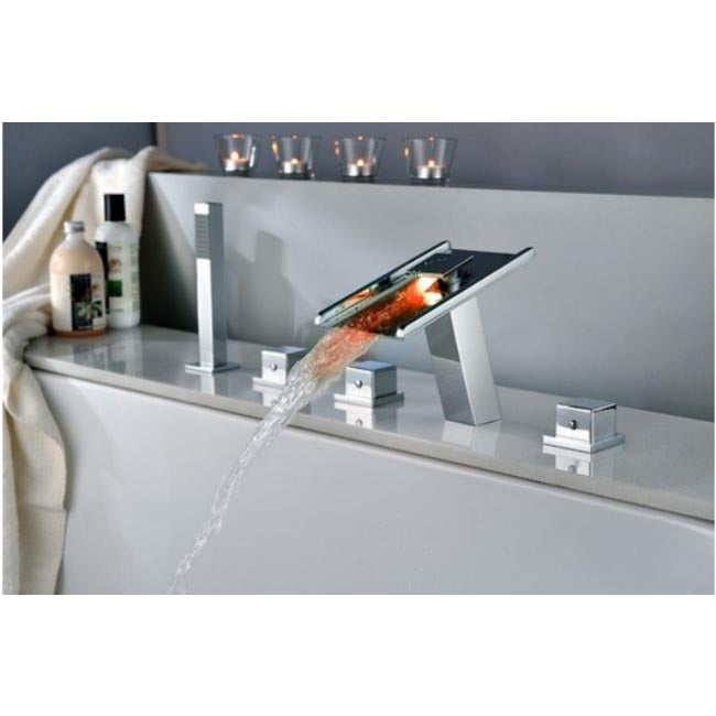 LED Waterfall Bathroom Faucet for Bath Tubs with Hand Shower