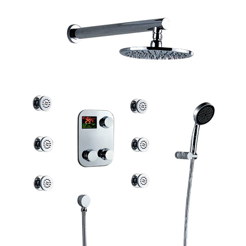 Digital Temperature Display Chrome Finish Round Shower System