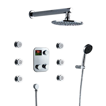 Digital Temperature Display Chrome Finish Round Shower System