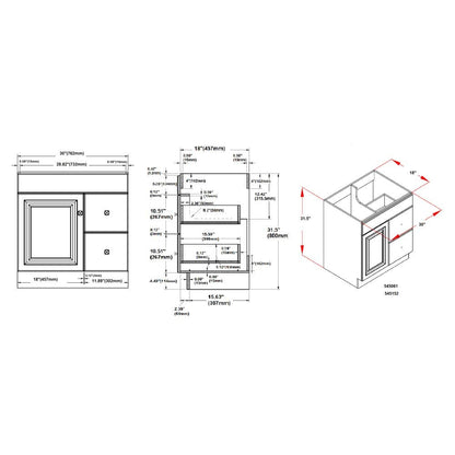 Juno White Semi-Gloss Vanity Cabinet With 1-Door and 2-Drawers Without The Top Sink