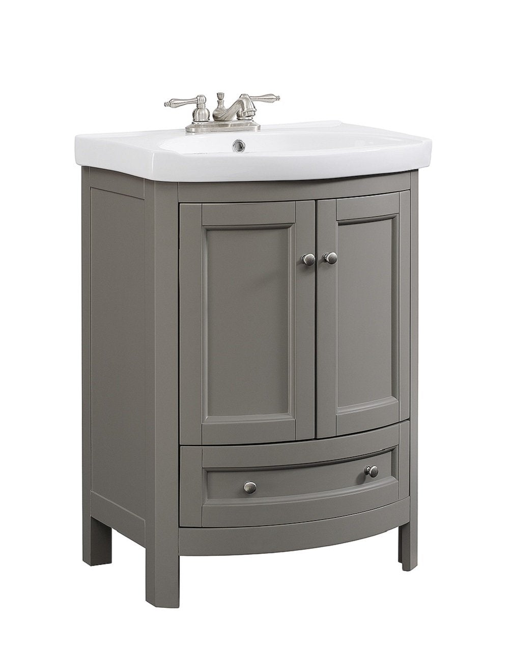 Juno 24 inch Wide All Wood Modern Gray Vanity With Vitreous Top 2 Doors and 1 Slow Close Arch Drawer