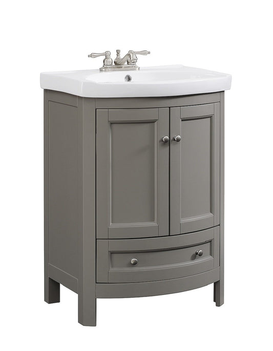 Juno 24 inch Wide All Wood Modern Gray Vanity With Vitreous Top 2 Doors and 1 Slow Close Arch Drawer