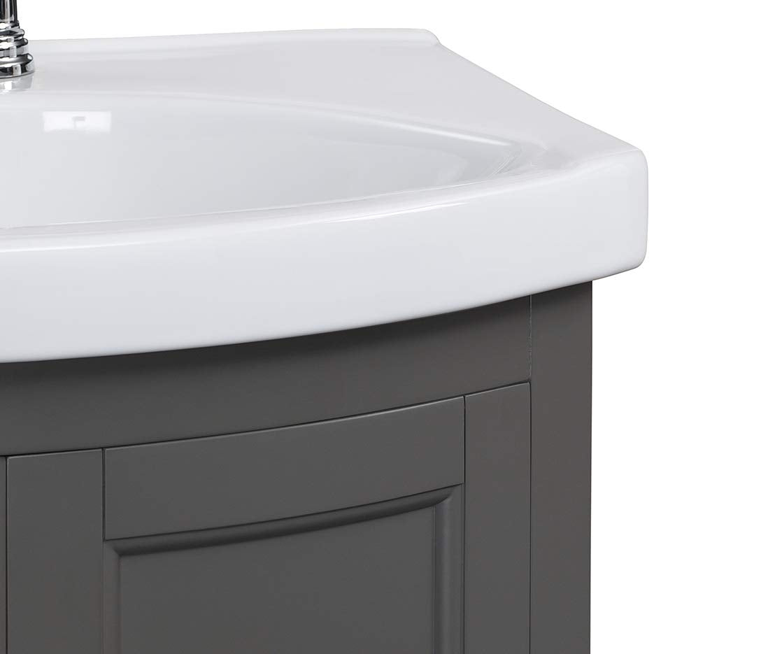 Juno 24 inch Wide All Wood Modern Gray Vanity With Vitreous Top 2 Doors and 1 Slow Close Arch Drawer